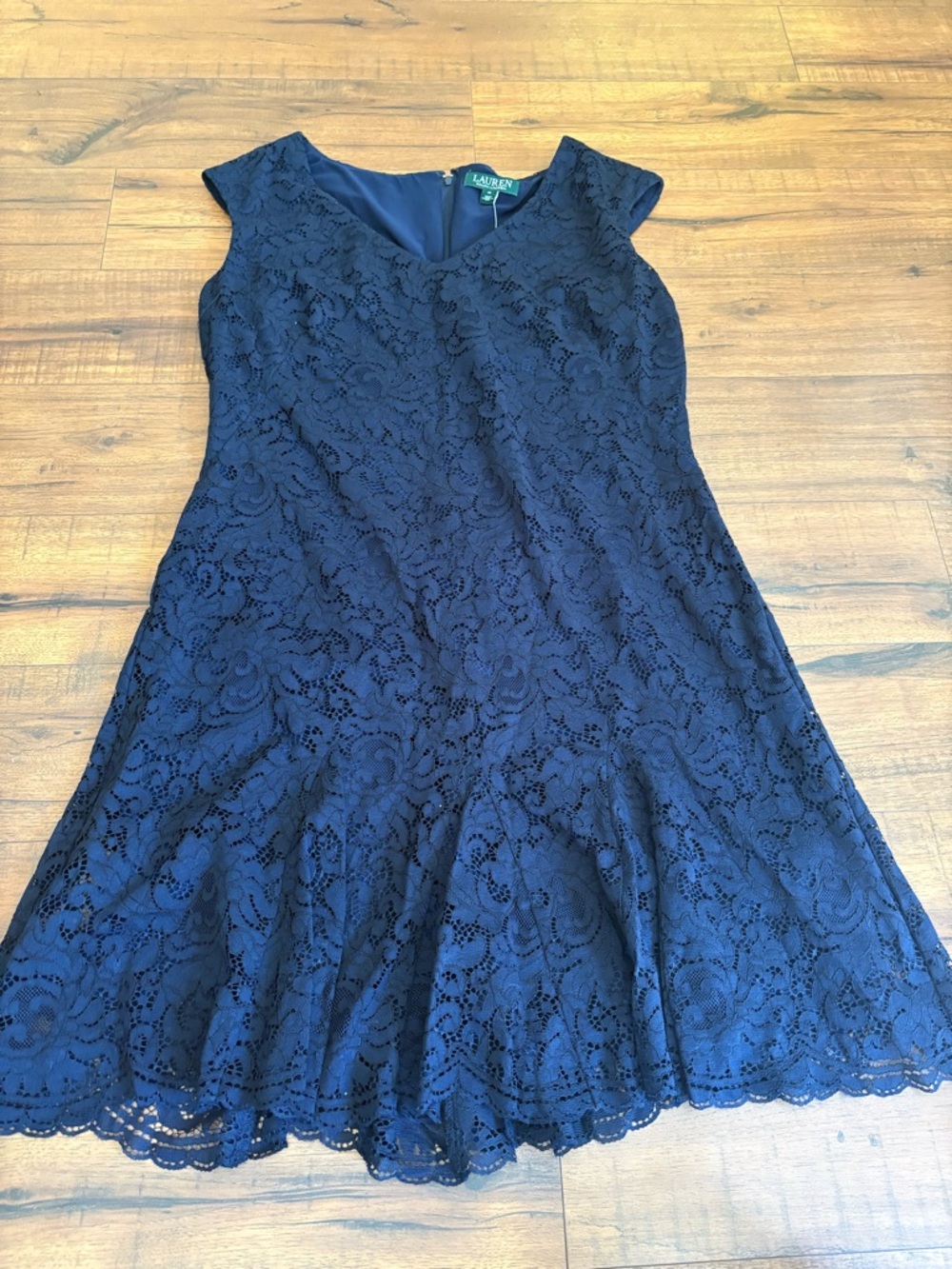 Lauren Ralph Lauren Women's Sz 12 Lace Cocktail Evening Dress Navy Blue NWT